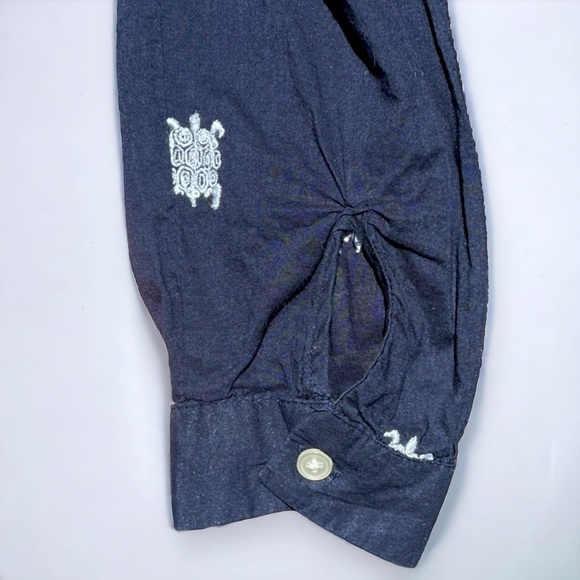 🌻LOFT Blue SEA TURTLE Embroidered Pleated Long Sleeve Lightweight Blouse Size S - Picture 5 of 7